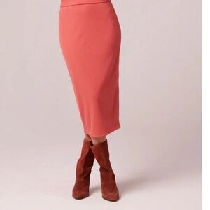 B.O.G. Collective Women's S Stretch Midi Skirt Dusty Rose Ribbed Elastic NWT